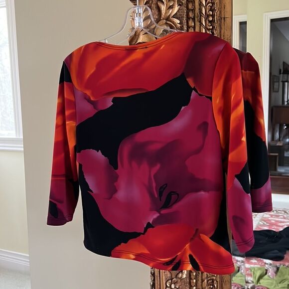 Vintage Floral V Neck Cardigan Shell Single Button Long Sleeve Black Shell - Picture 4 of 4